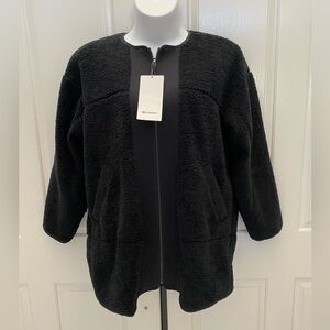 Lululemon Black Collarless Textured Fleece Full Zip Jacket Sz 12